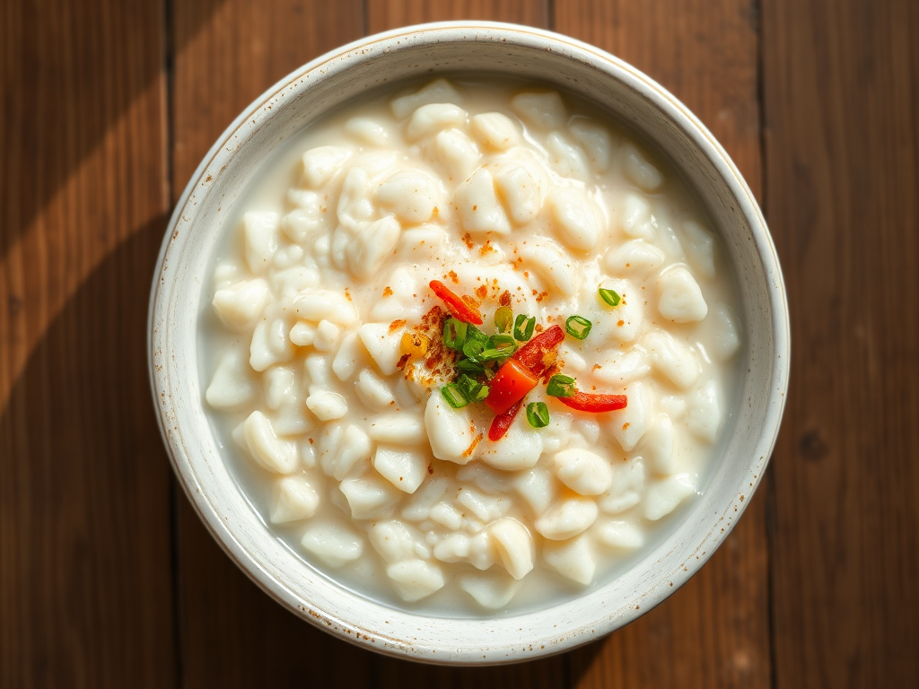 Рисовая каша конджи с фруктовой подачей с овощами
