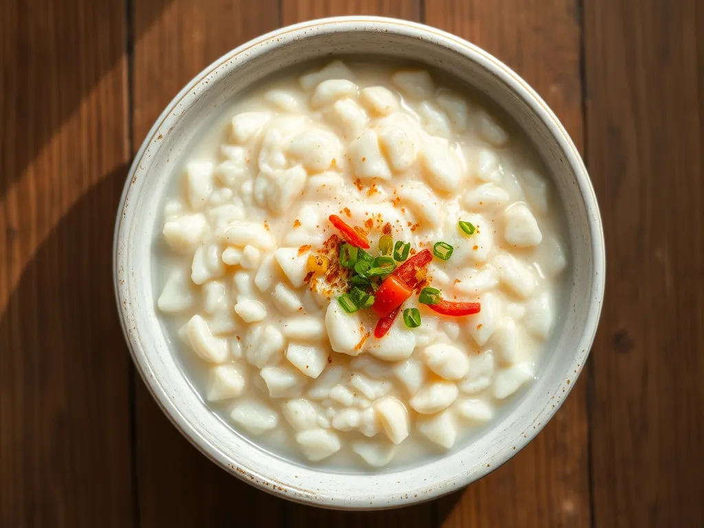 Рисовая каша конджи с фруктовой подачей с овощами