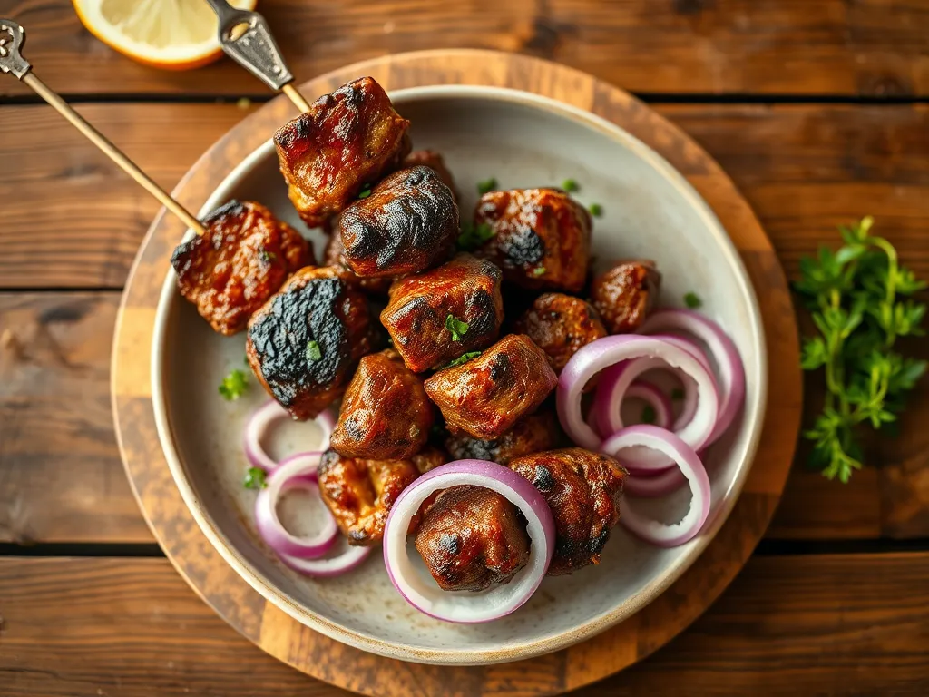 Шашлык на сковороде с зеленью с куриным бедром семейная версия