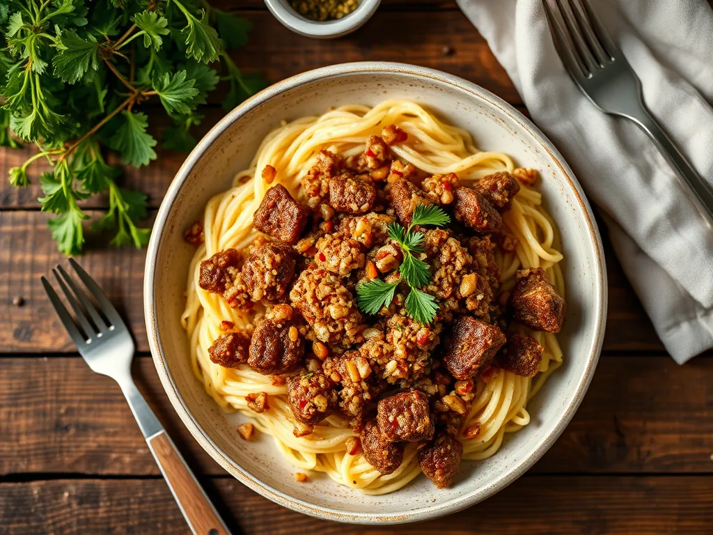 Говядина с гречкой с хрустящей крошкой