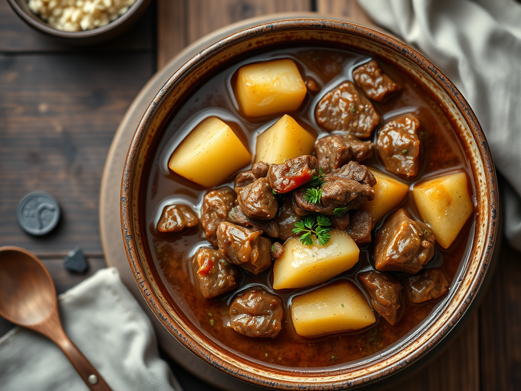 Говядина с картофелем с хрустящей крошкой