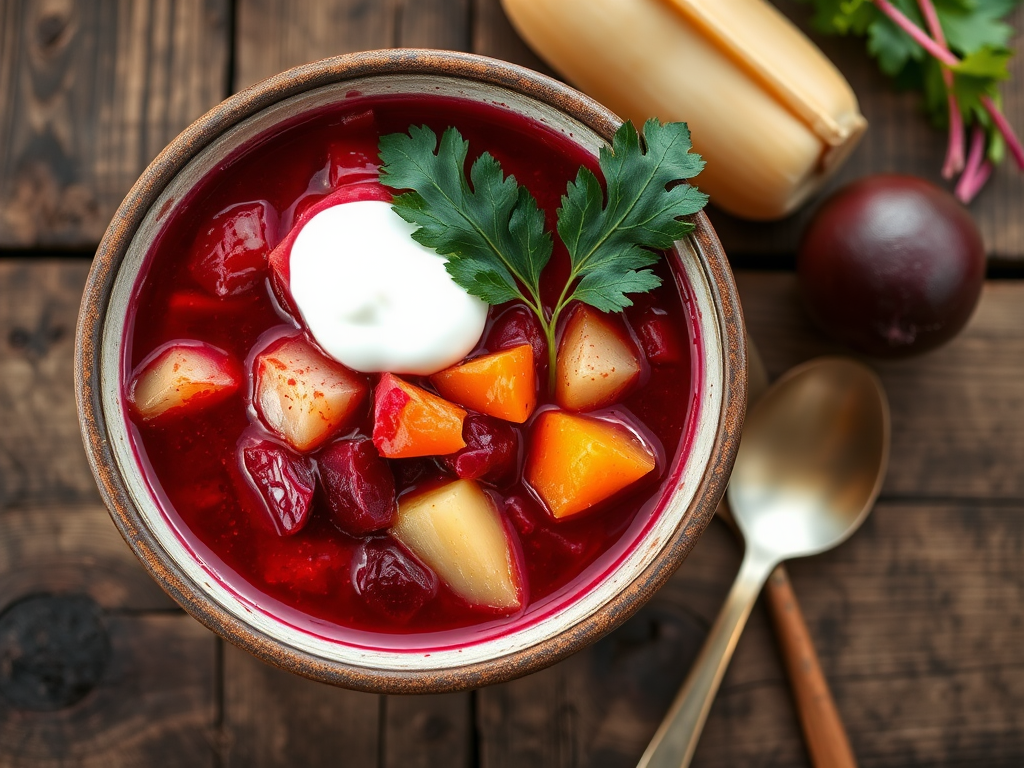 Свекольный суп с чесноком и укропом