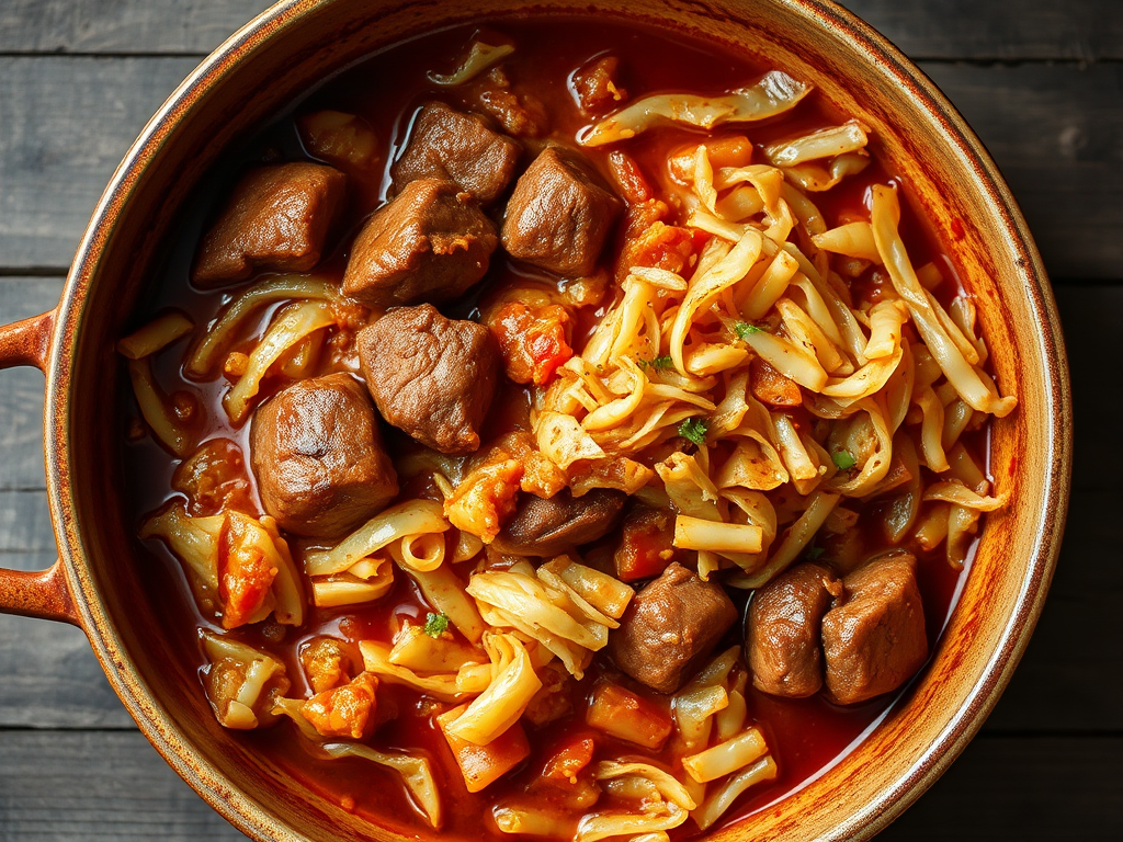 Капуста с мясом со свёклой