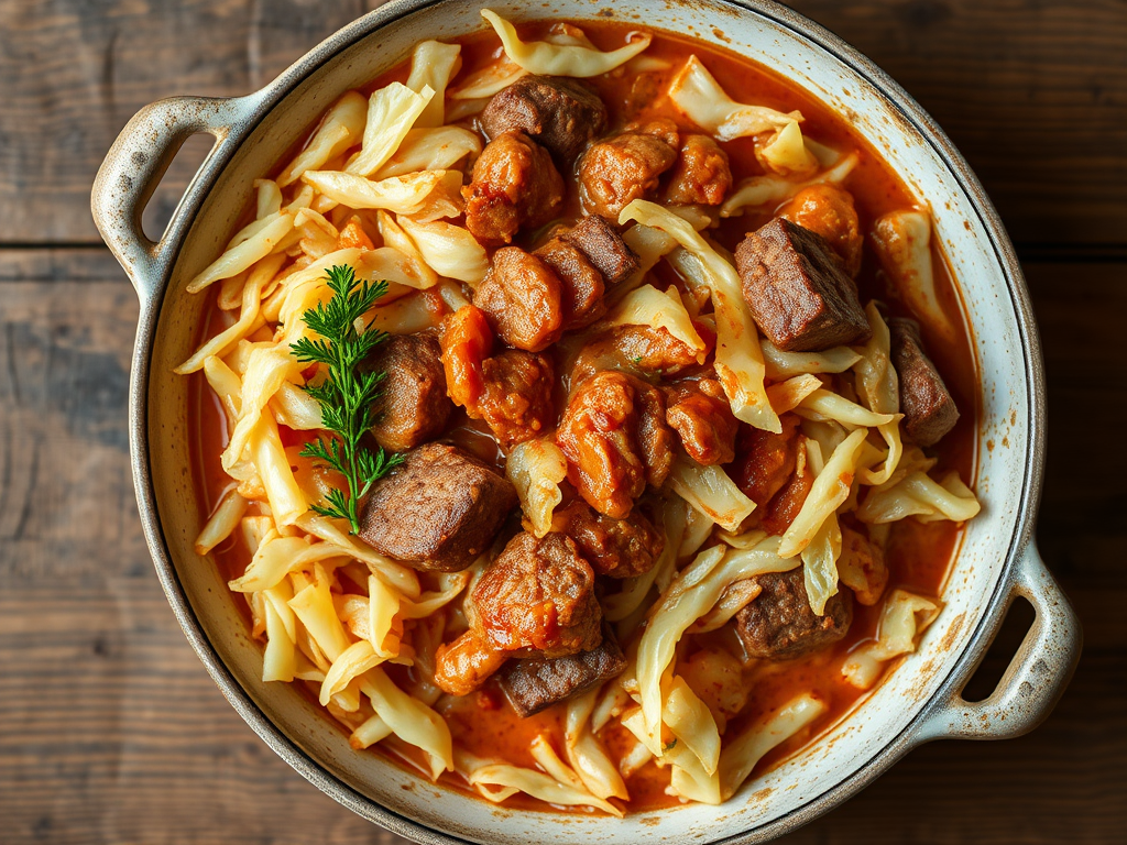 Капуста с мясом с болгарским перцем