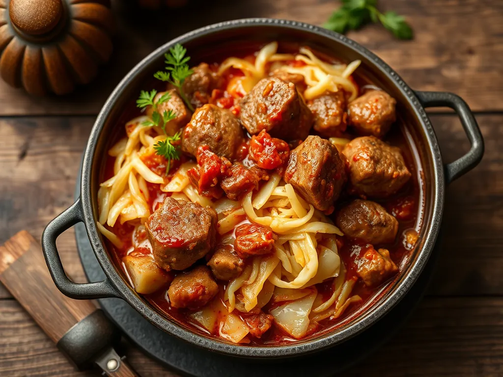Капуста с мясом с хрустящей крошкой