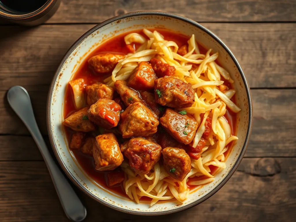 Капуста с мясом с огуречной подачей