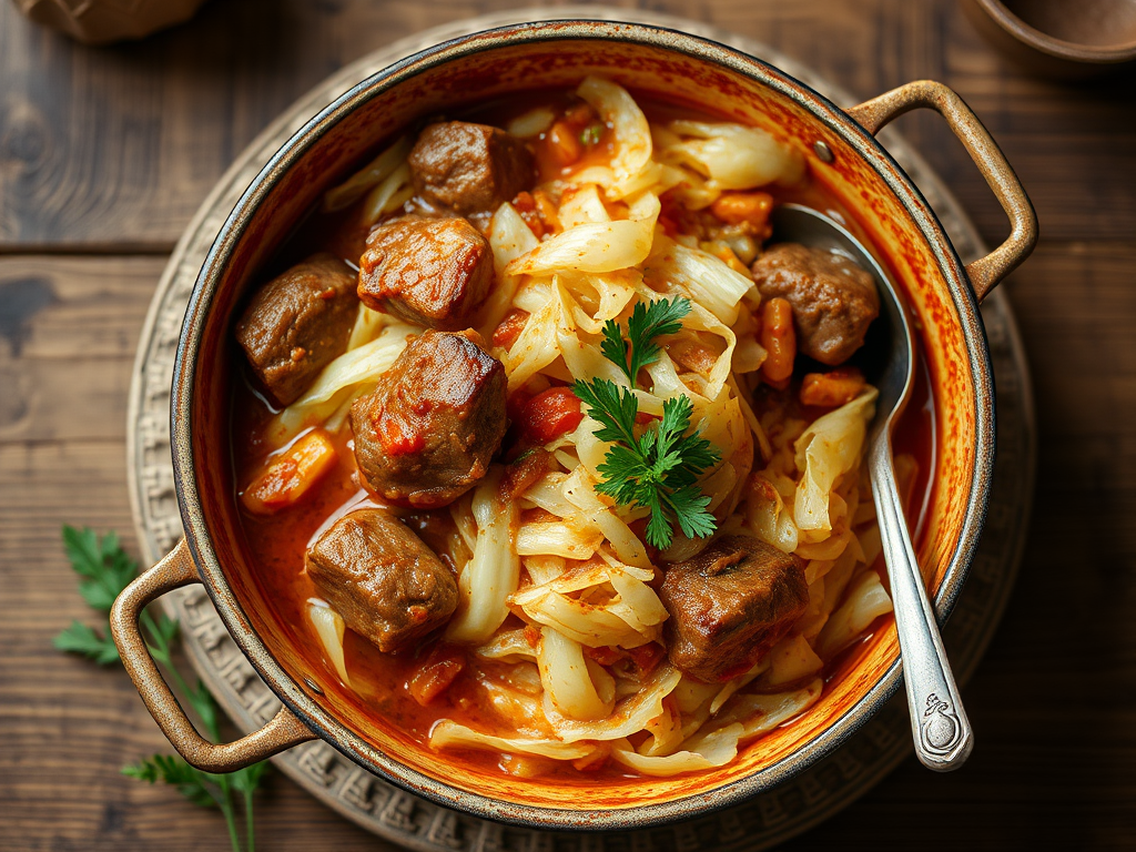 Капуста с мясом с чесноком