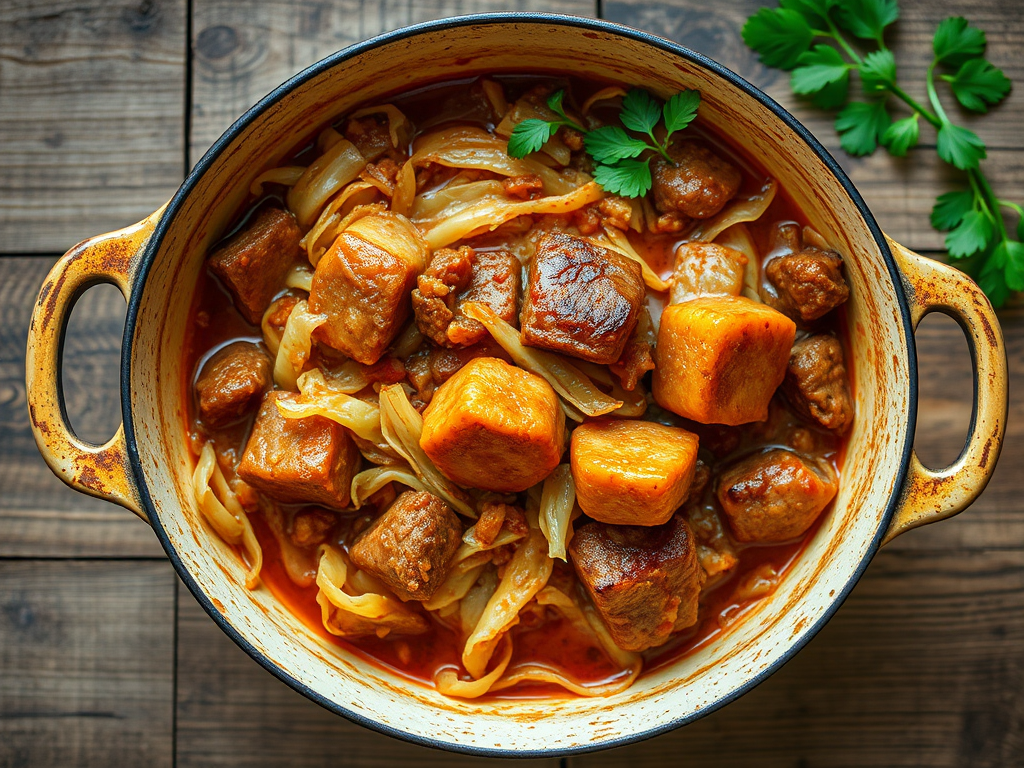 Капуста с мясом с лимоном