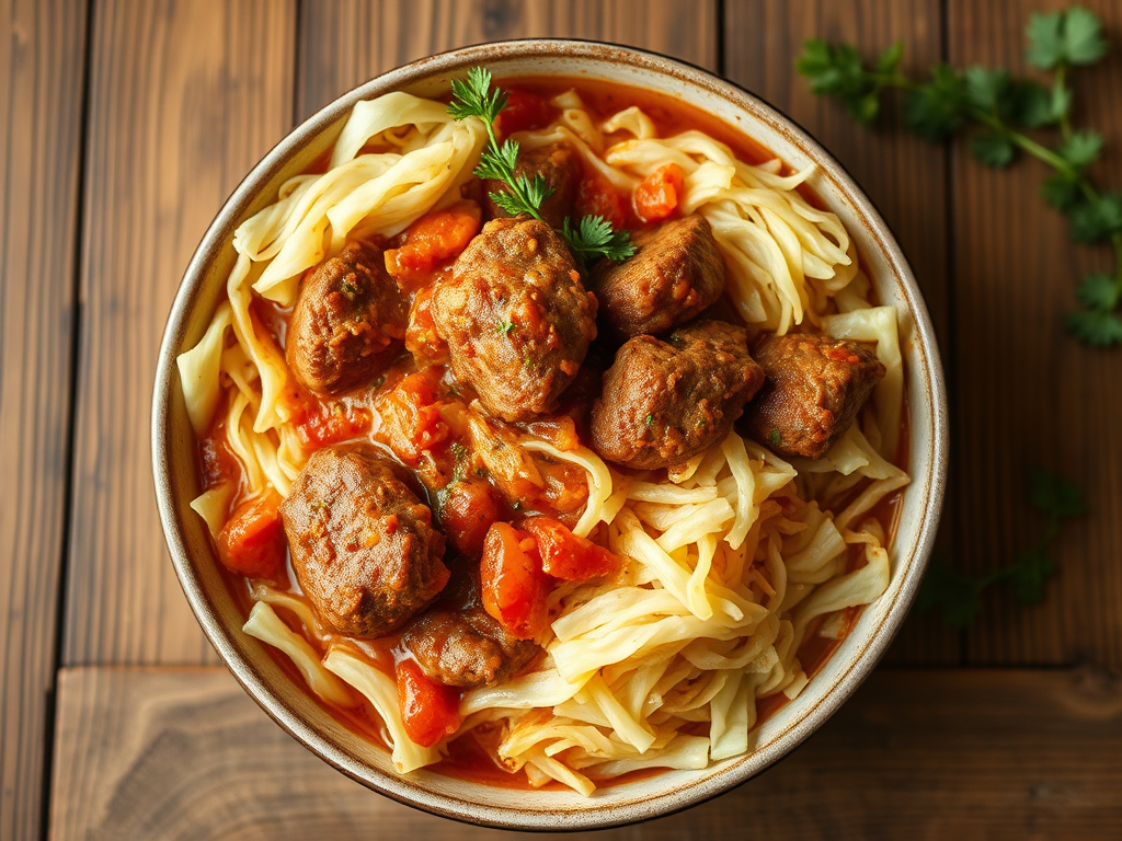 Капуста с мясом со сметанной подачей