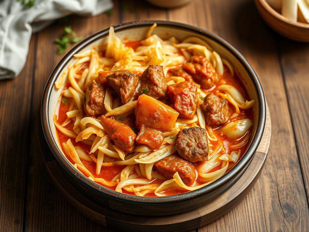Капуста с мясом с томатами