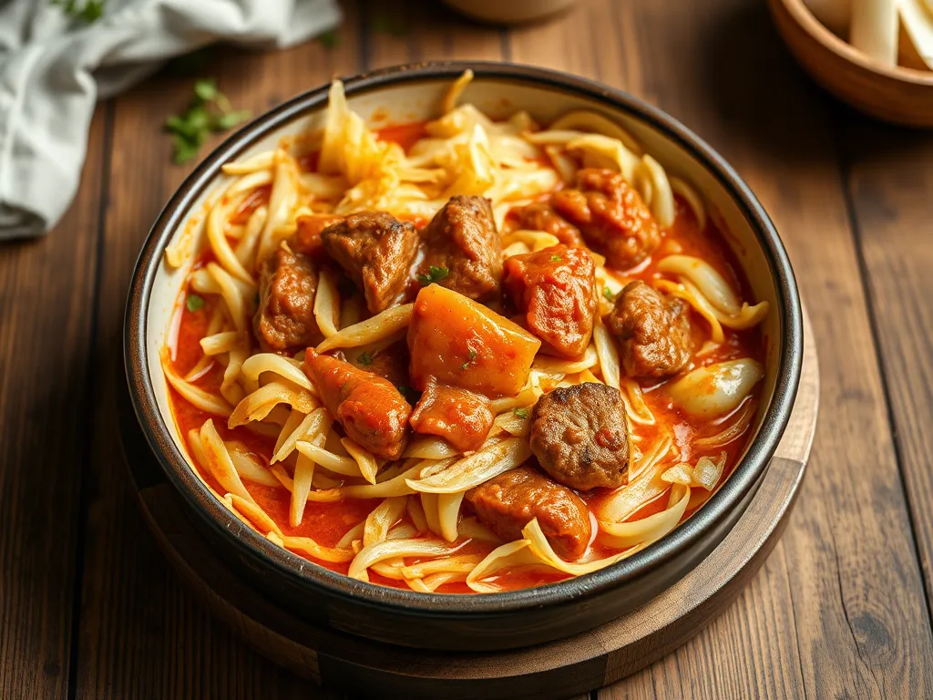 Капуста с мясом с томатами