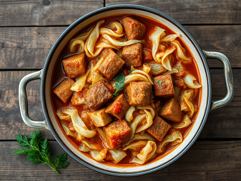 Капуста с мясом с томатной пастой
