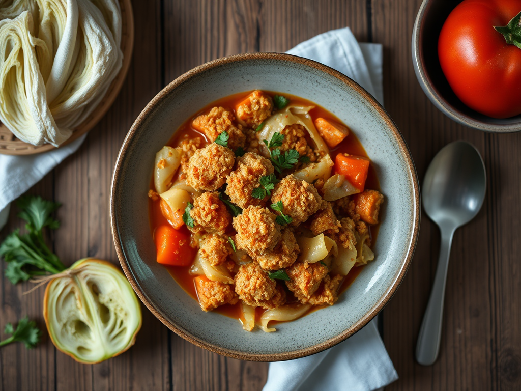 Тушёная капуста с хрустящей крошкой