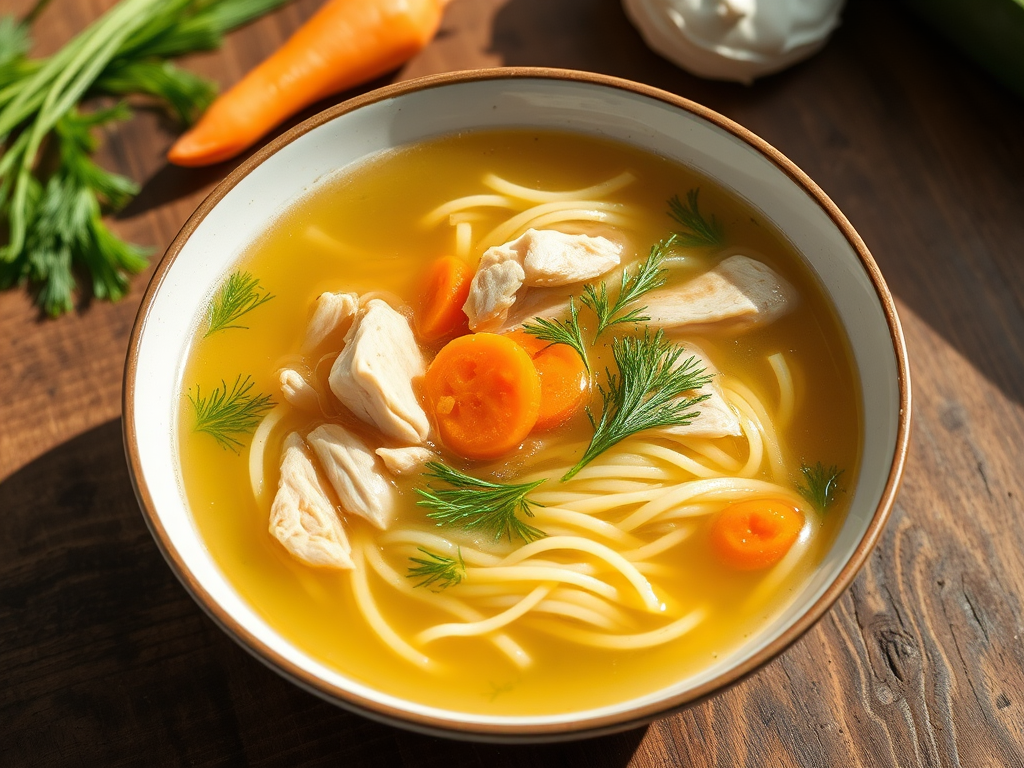 Куриный суп с лапшой с укропом