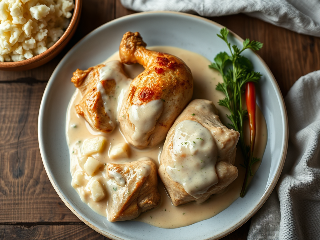 Курица в сметане с сыром