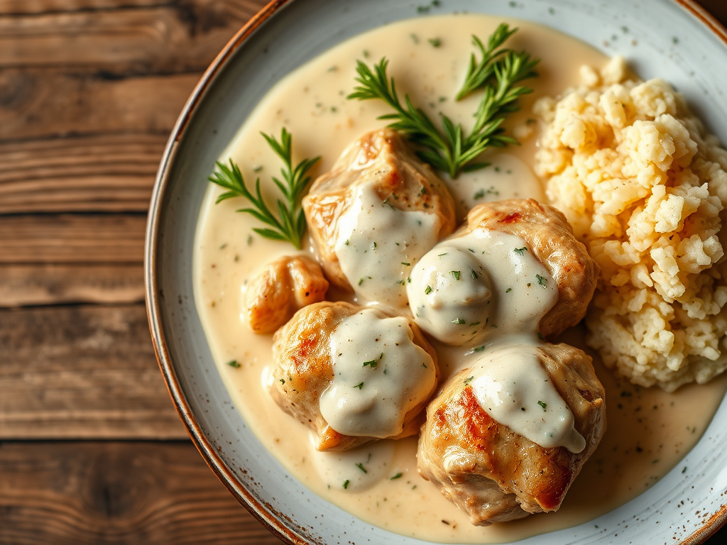 Курица в сметане с укропом
