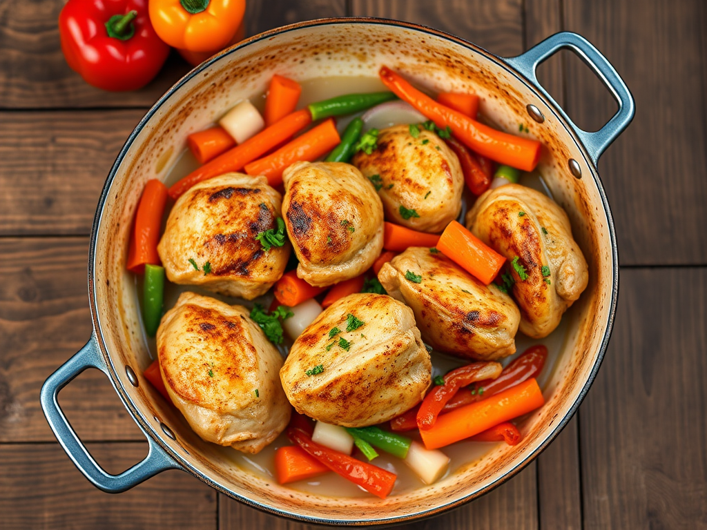 Куриная сковорода с овощами с укропом
