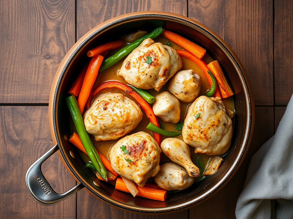 Куриная сковорода с овощами с чесноком
