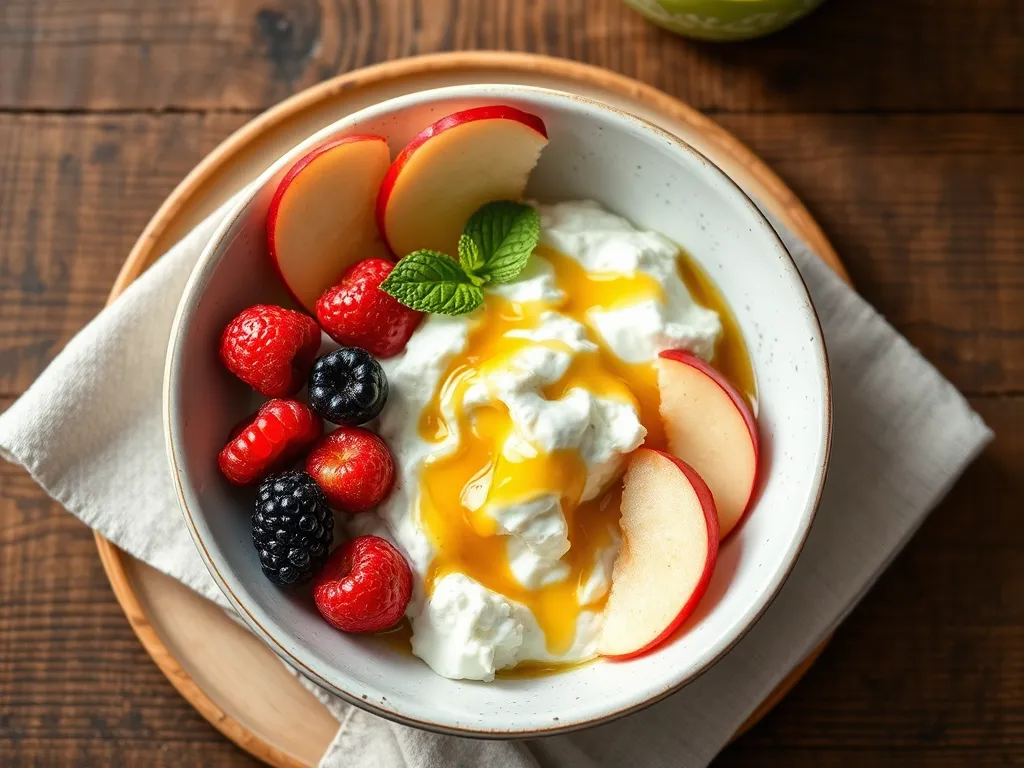 Творожная миска с яблоком и бананом