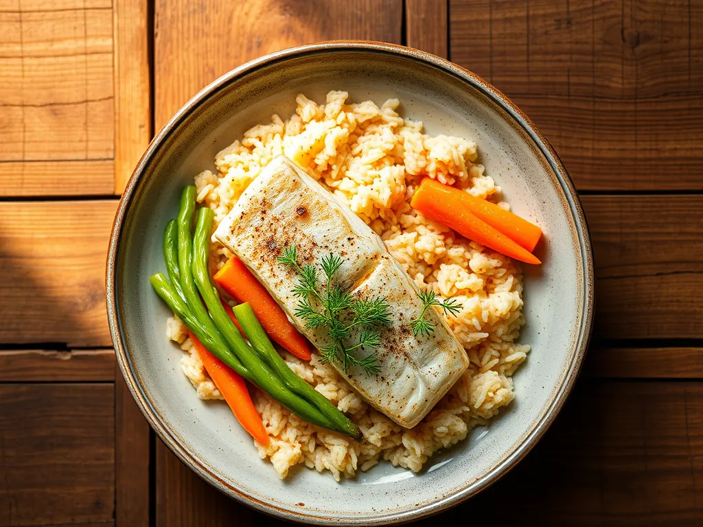 Рыба с рисом с морковью