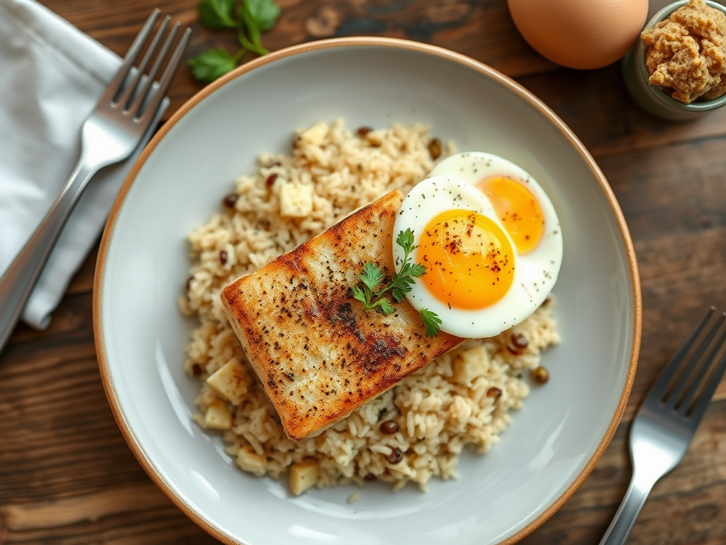 Рыба с рисом с яйцом