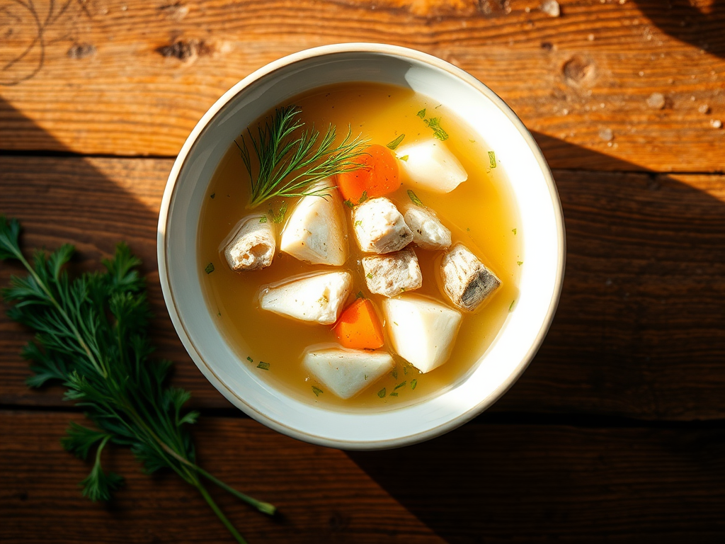 Рыбный суп с чесноком и укропом