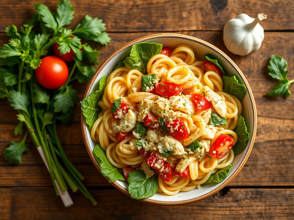 Салат с пастой с чесноком
