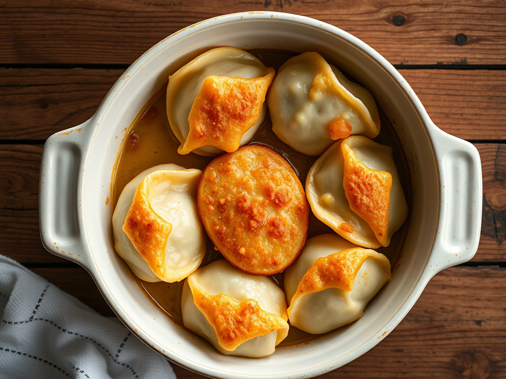 Запечённые пельмени с петрушкой