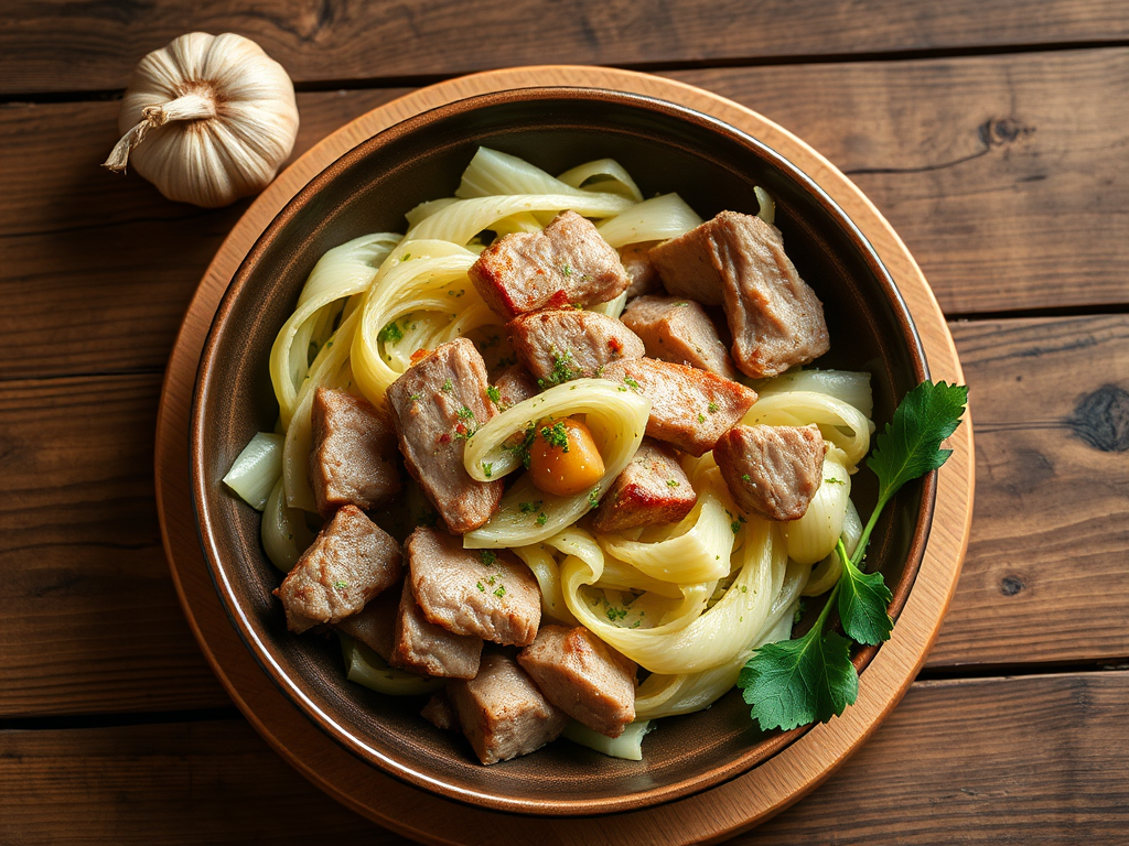 Свинина с капустой с чесноком