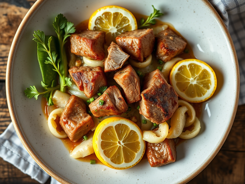 Свинина с капустой с лимоном