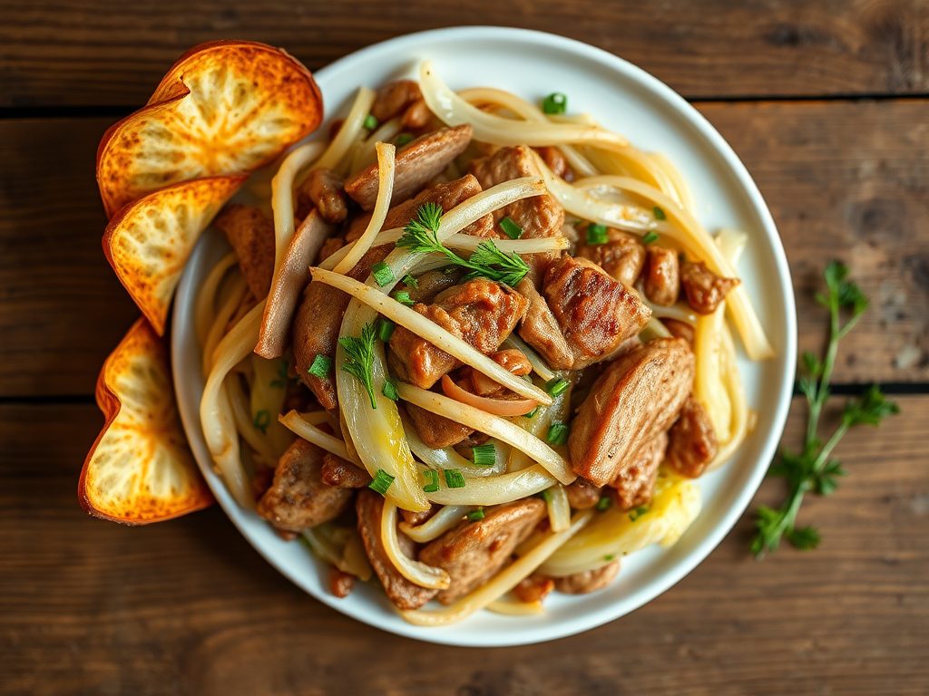 Свинина с капустой с луком