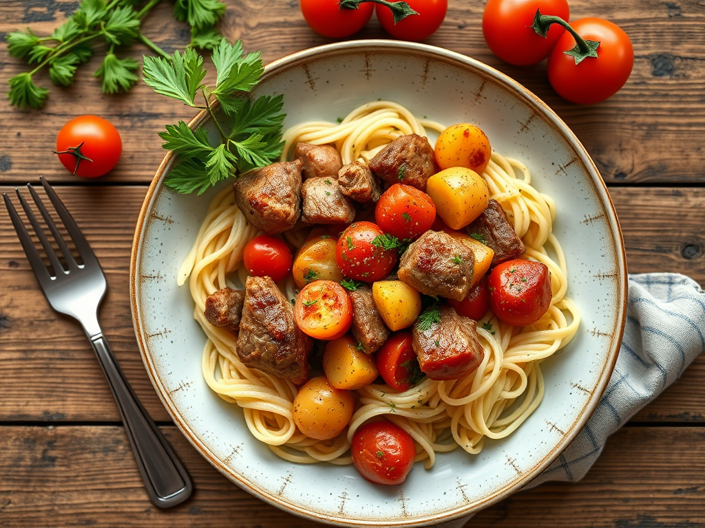 Свинина с картофелем с консервированными томатами