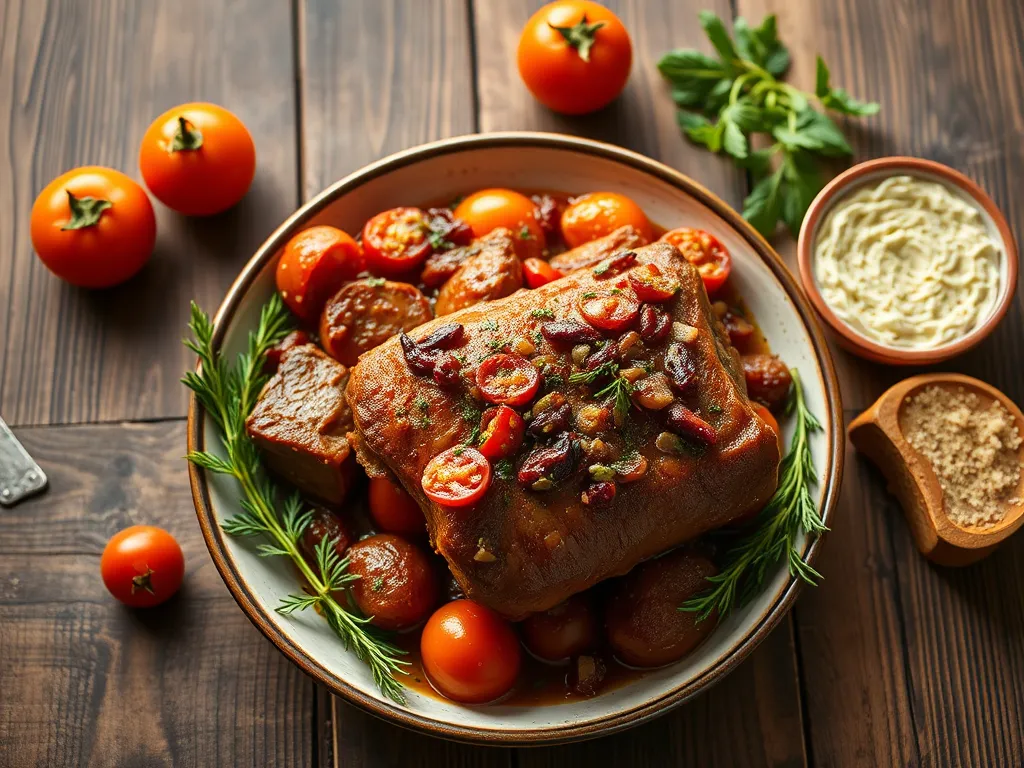 Свинина запечённая с консервированными томатами