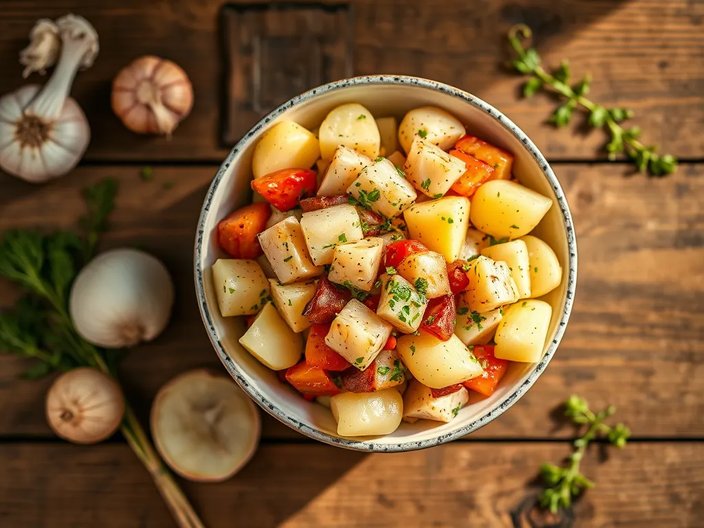 Картофельный салат с чесноком