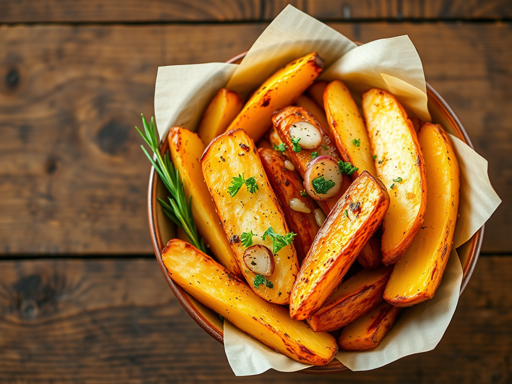 Картофель дольками с чесноком