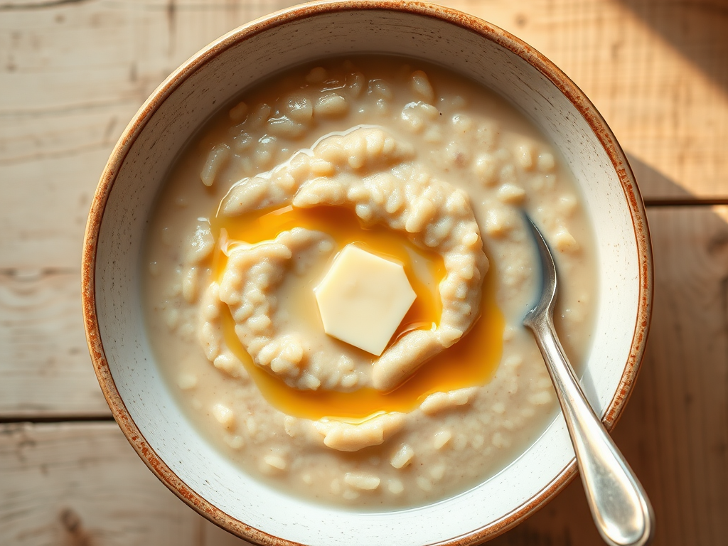 Рисовая молочная каша с яблоком и гранолой