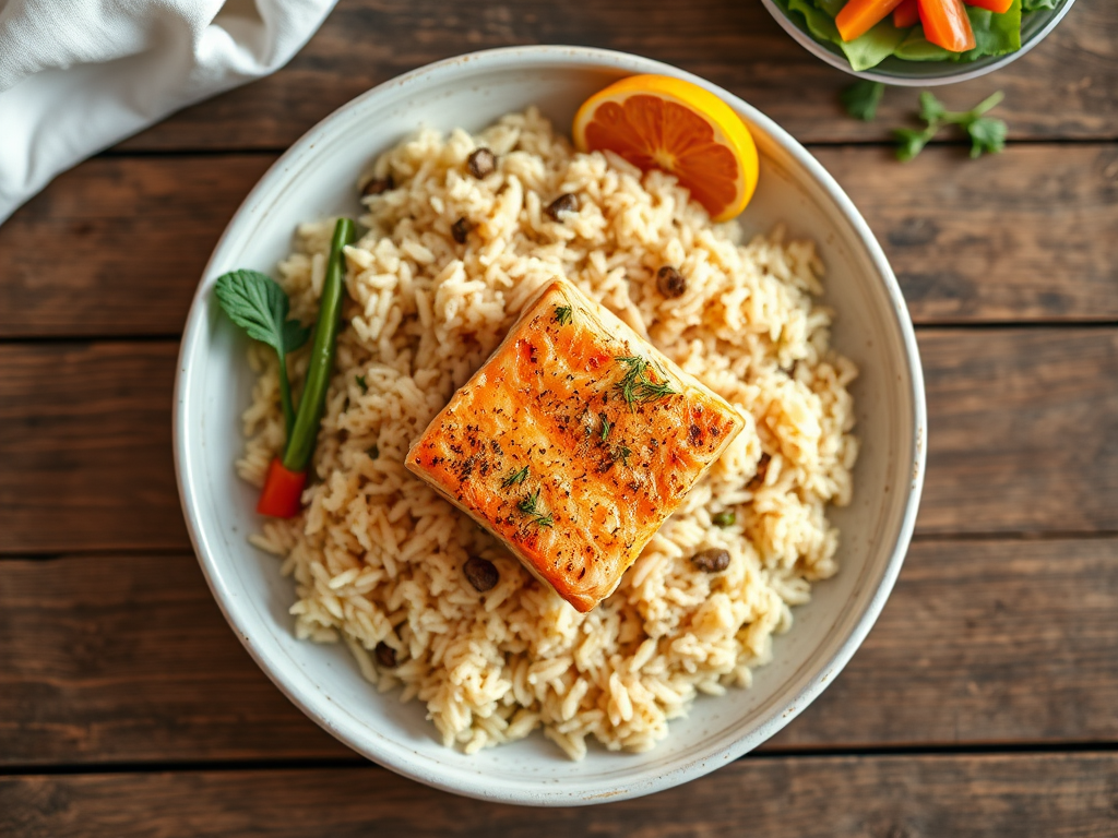 Лосось с рисом из базовых продуктов