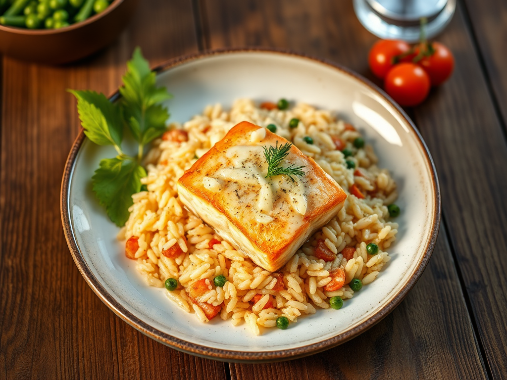 Лосось с рисом с пармезаном