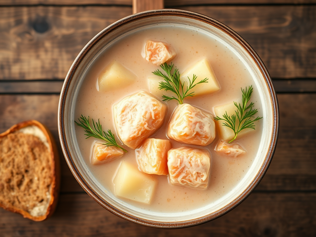 Суп с лососем с укропом и сметаной
