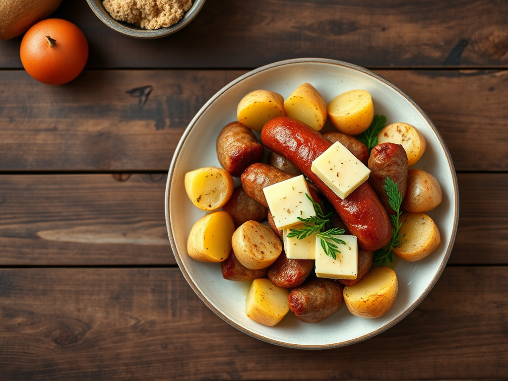 Картофель с сосисками со сливочным маслом