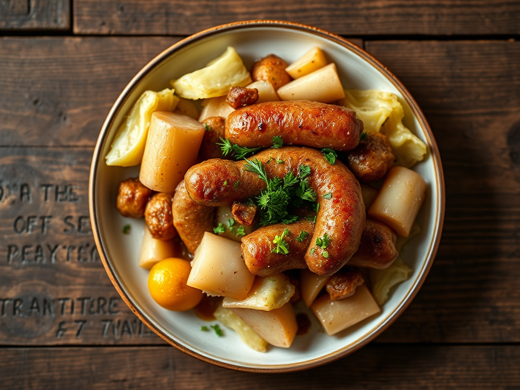 Картофель с сосисками с капустой