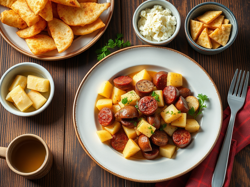 Картофель с сосисками с сыром