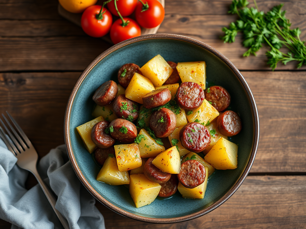 Картофель с сосисками — классический вариант