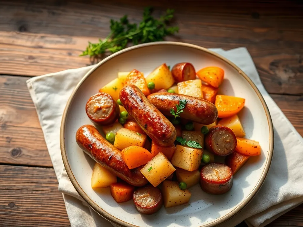 Картофель с сосисками с овощной смесью