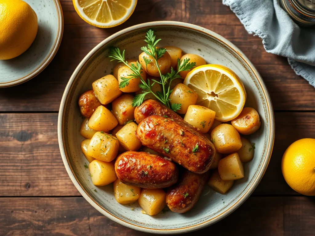 Картофель с сосисками с лимоном