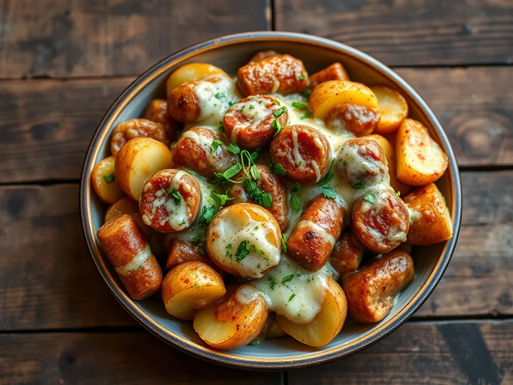 Картофель с сосисками с пармезаном