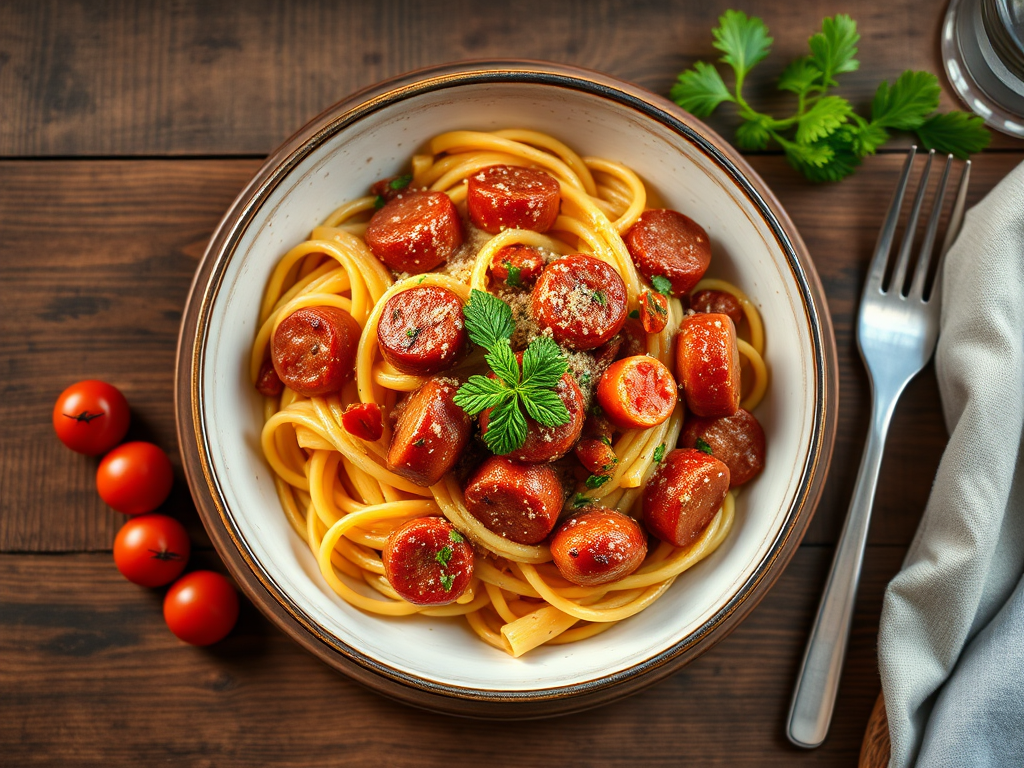Макароны с сосисками — классический вариант