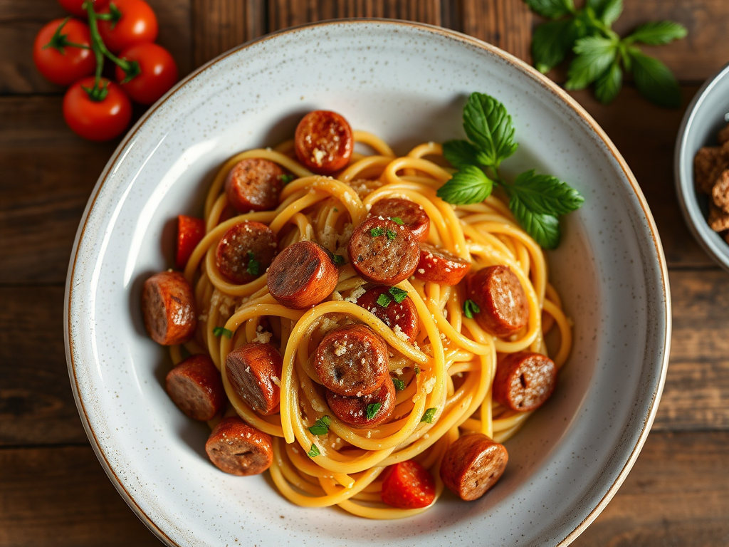 Макароны с сосисками из базовых продуктов