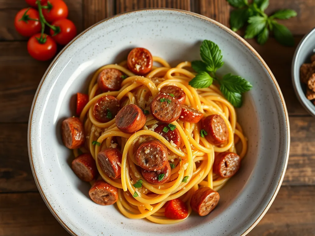 Макароны с сосисками из базовых продуктов