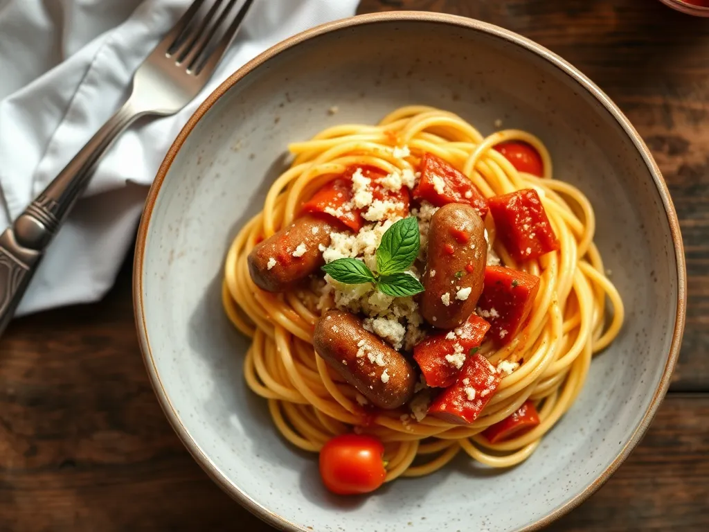 Макароны с сосисками с пармезаном